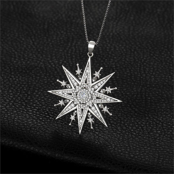 Vintage Gothic Cubic Zirconia North Star Pendant Necklace Without Chain 925 Sterling Silver Pendant