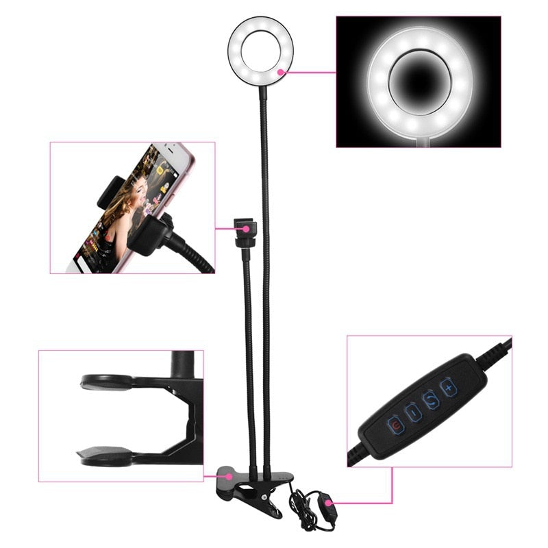 Photo Selfie LED Ring Light with Holder for Live Stream, Makeup, Camera Lamp, for iPhone & Android