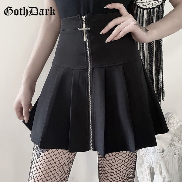 Goth Dark Gothic Vintage Punk Black Skirts For Women Pleated Skirt Emo Egirl Punk Grunge Chic