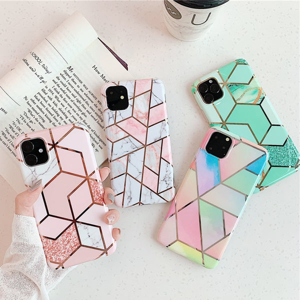 Geometric Marble Texture iPhone 11 X XR XS Max 11 Pro Max Soft Cases Cover For iPhone 6 6S 7 8 Plus