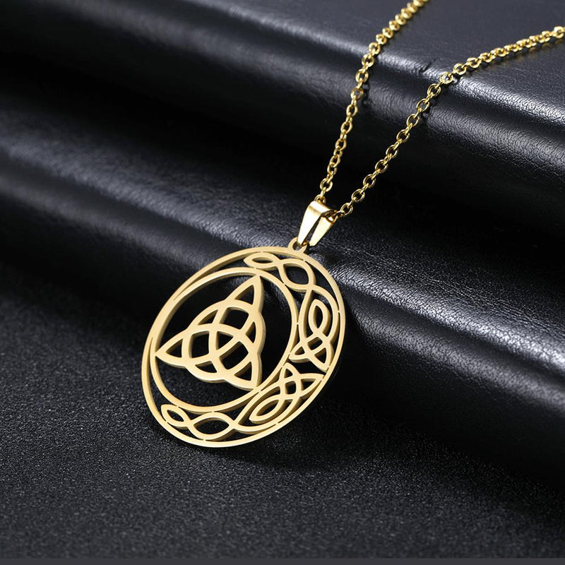 Stainless Steel Necklace Gothic Irish Knot Silvery/Golden Necklaces Pendent 