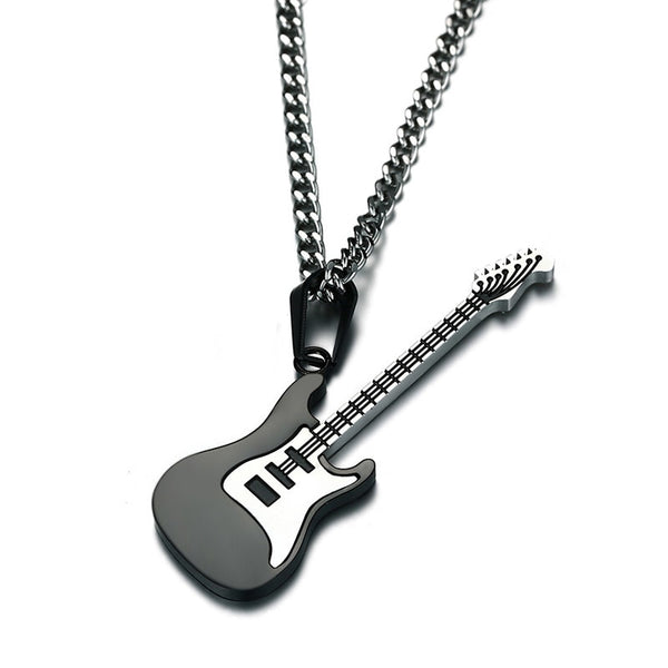 Stainless steel silver guitar necklace  chains pendant Rock Band chain necklaces jewelry music