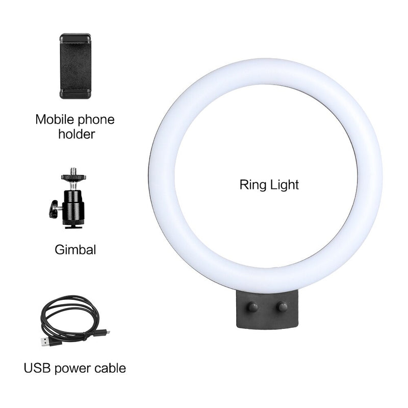 9inch Mini LED Vertical Dimmable Desktop Ring Light With USB Plug Tripod Stand