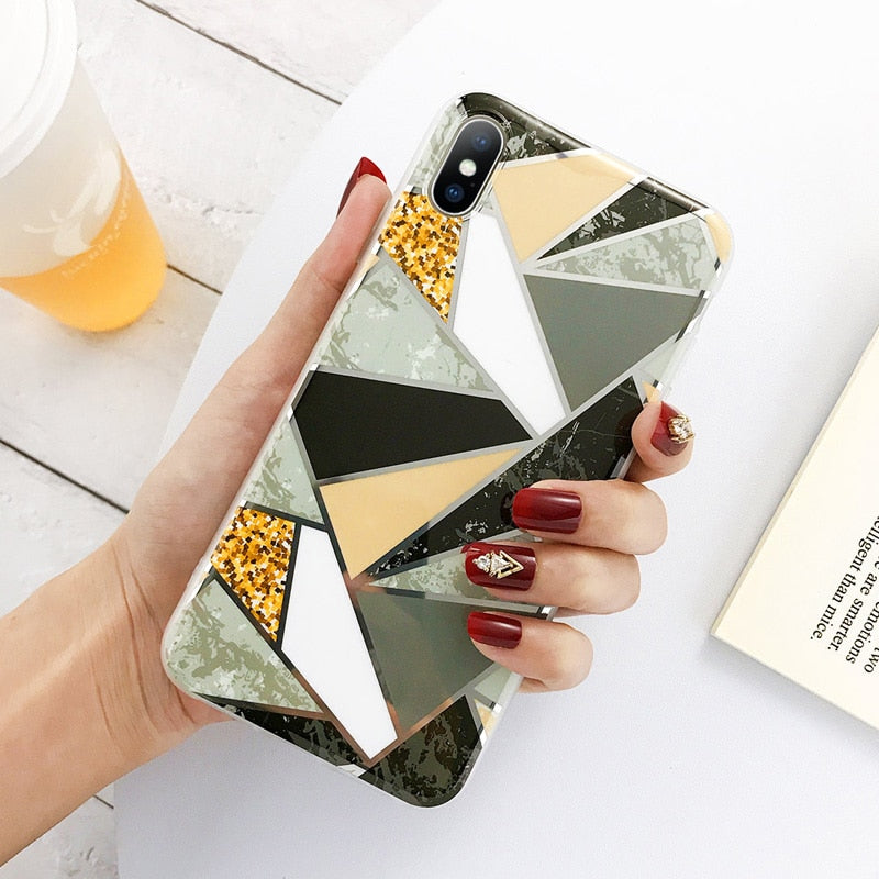 Geometric Marble Texture iPhone 11 X XR XS Max 11 Pro Max Soft Cases Cover For iPhone 6 6S 7 8 Plus