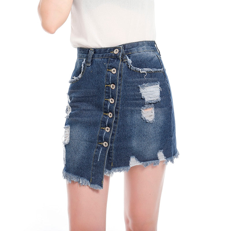 Hot Goth Casual Irregular High Waist Denim Skirt Light Wash Women Ripped Mini Skirt Goth