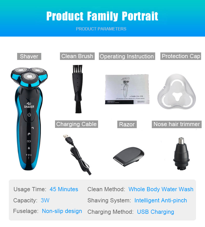 4D Electric Razor Shaver Beard Nose Trimmer Trimer Machine for Shaving Machine for Men Barbeador Rechargeable Wet Dry Waterproof