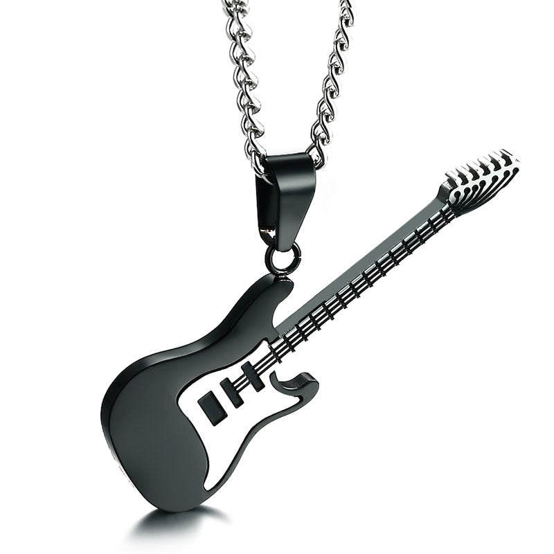 Stainless steel silver guitar necklace  chains pendant Rock Band chain necklaces jewelry music