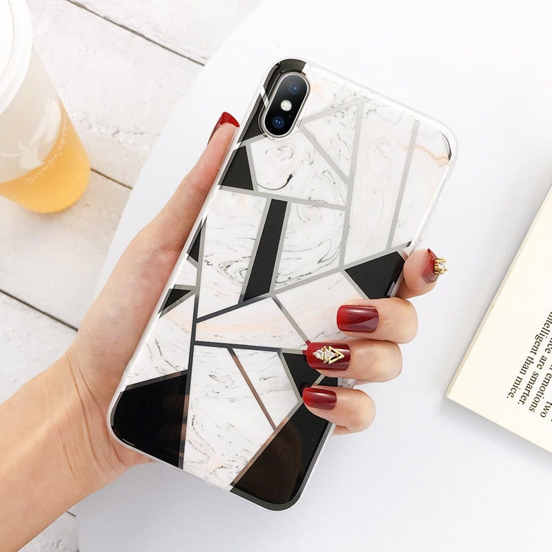 Geometric Marble Texture iPhone 11 X XR XS Max 11 Pro Max Soft Cases Cover For iPhone 6 6S 7 8 Plus