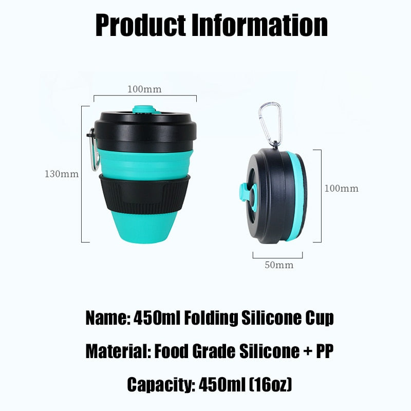 450ml Folding Silicone Cup Mugs Portable Silicone Telescopic Drinking Collapsible Silica Coffee Cup With Lids Travel by ACEBON