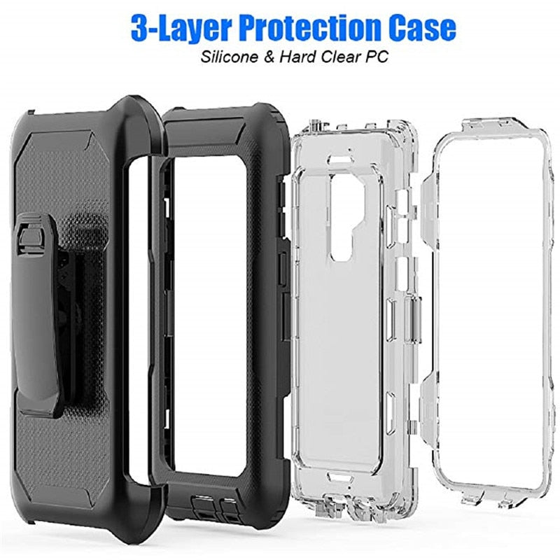 3 in 1 Phone Case For Samsung Galaxy S9 Plus Cover Hard Protective Shockproof Belt Clip Running Sport Cover For Samsung S9 Case