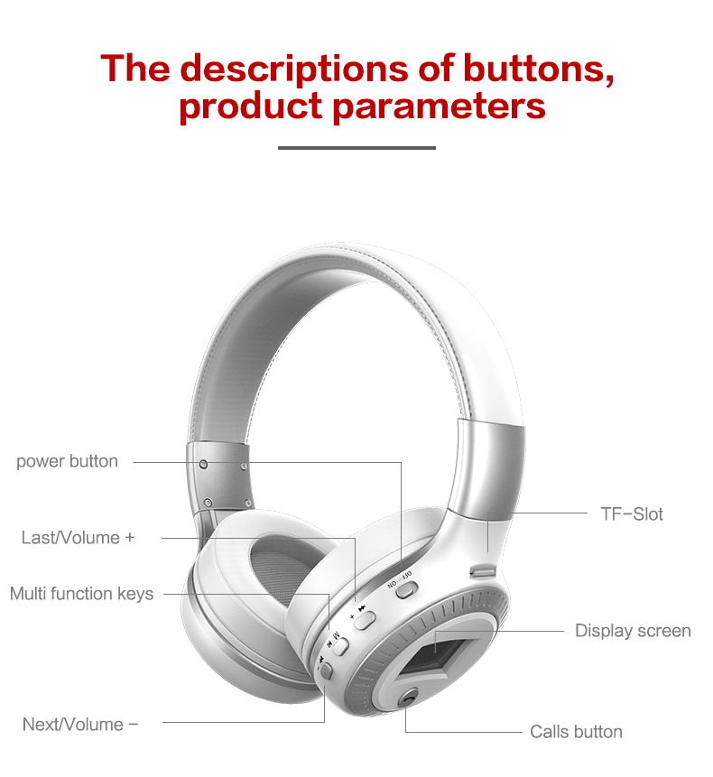  Bluetooth Earphone Headphone with fm radio Bass Stereo Headset with mic Wireless Headphones for Computer Mobile Phone