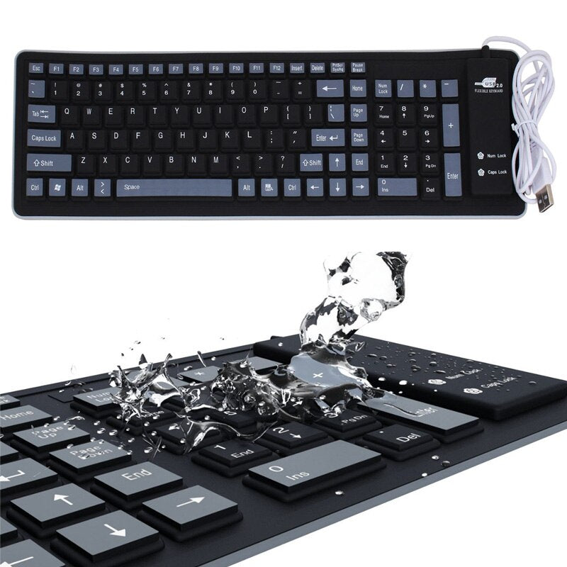 New Foldable Silicone Keyboard USB Wired Silicon Flexible Soft Waterproof Roll Up Silica Gel Keyboard for PC Laptop Notebook