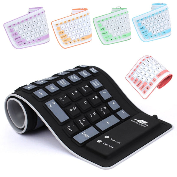 New Foldable Silicone Keyboard USB Wired Silicon Flexible Soft Waterproof Roll Up Silica Gel Keyboard for PC Laptop Notebook