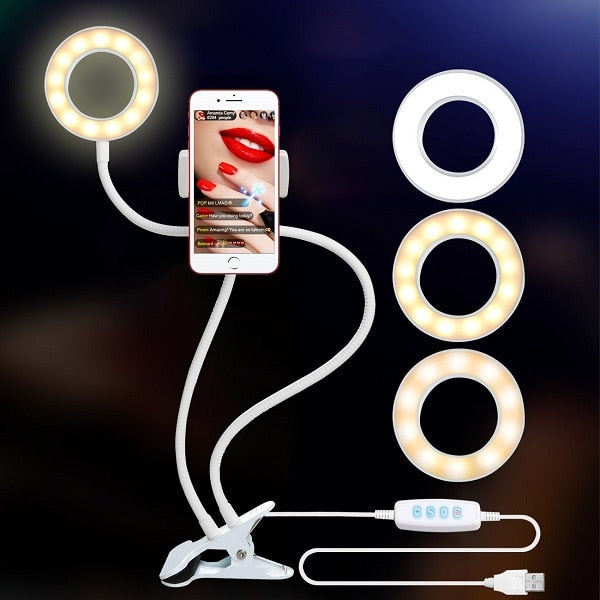 Photo Selfie LED Ring Light with Holder for Live Stream, Makeup, Camera Lamp, for iPhone & Android