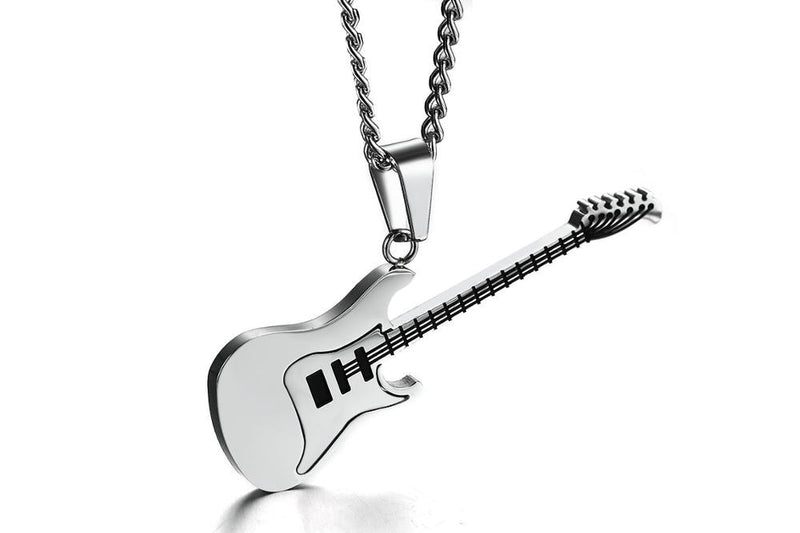 Silver/Gold/Black Color Guitar Pendant Music Necklace 53MM Stainless Steel Jewelry Gift