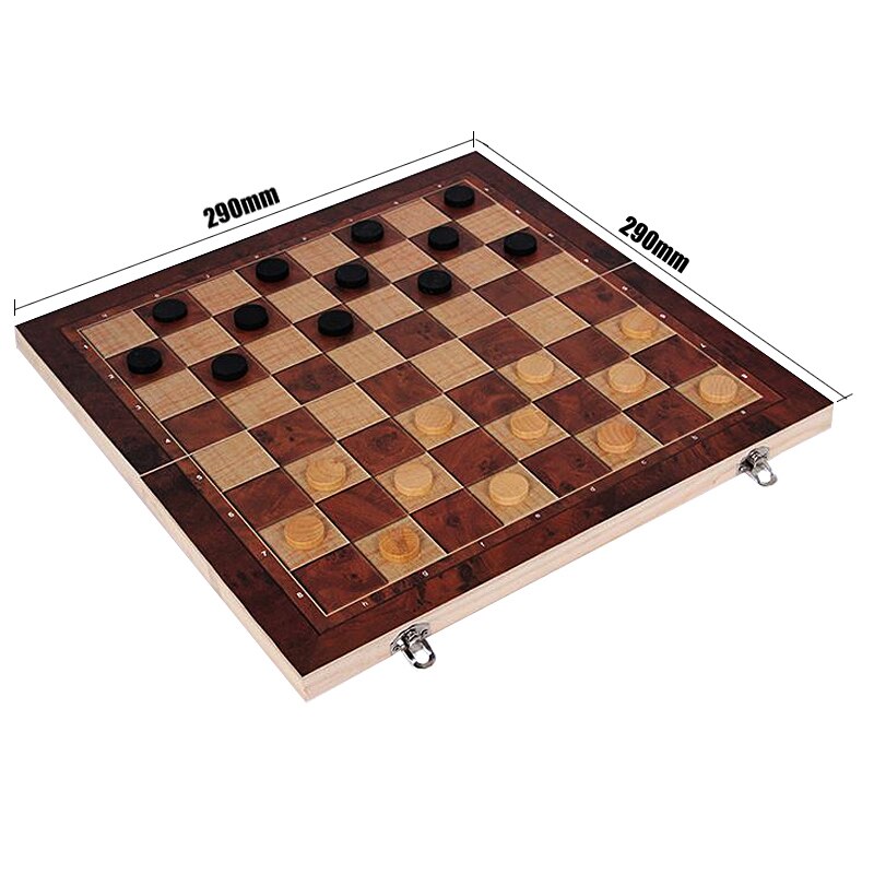 Wooden International Chess Set Board 3 in 1 Travel Games Chess Backgammon Draughts Entertainment