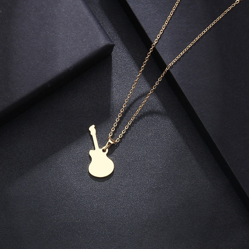 Stainless Steel Necklace Lover's Guitar Gold And Silver Color Pendant Necklace Music