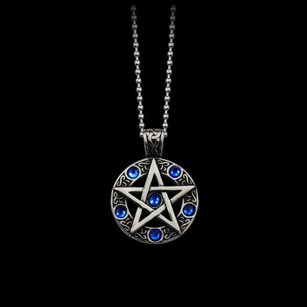 Vintage Witch Necklace Gothic Pewter Pentagram Pentacle Pagan Wiccan Necklace 