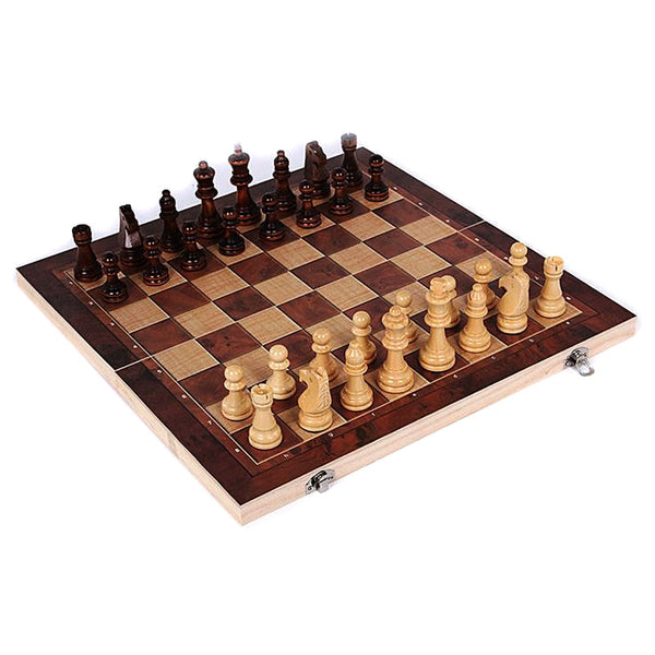 Wooden International Chess Set Board 3 in 1 Travel Games Chess Backgammon Draughts Entertainment