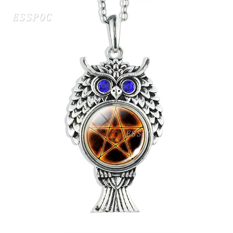 Triple Moon Goddess Necklace Silver Chain Owl Shape Pendant Wiccan Goth Jewerally