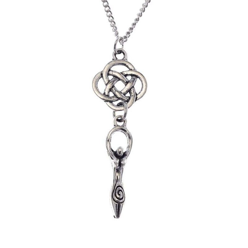 Gothic Knot Earth Mother Goddess Necklace Pendant Vintage Silver Pagan Wicca Chain Choker