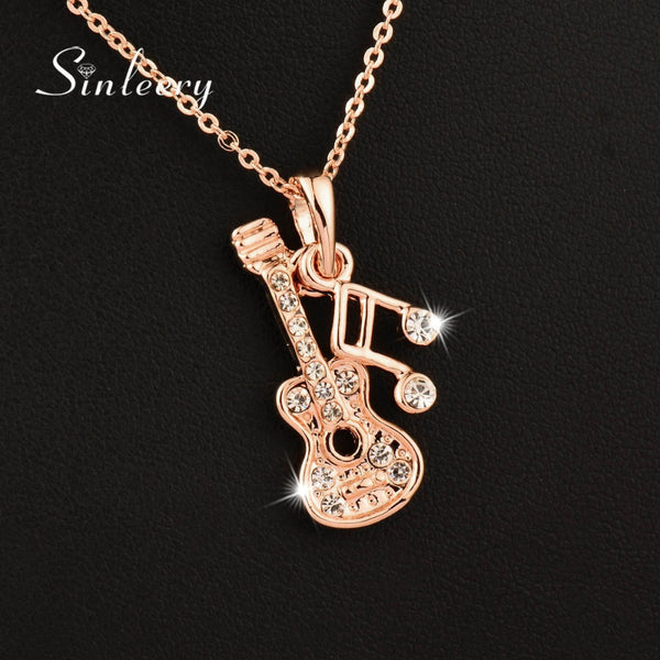 Music Note Guitar Pendant Necklace Silver Rose Gold Color Chain Brand Jewelry