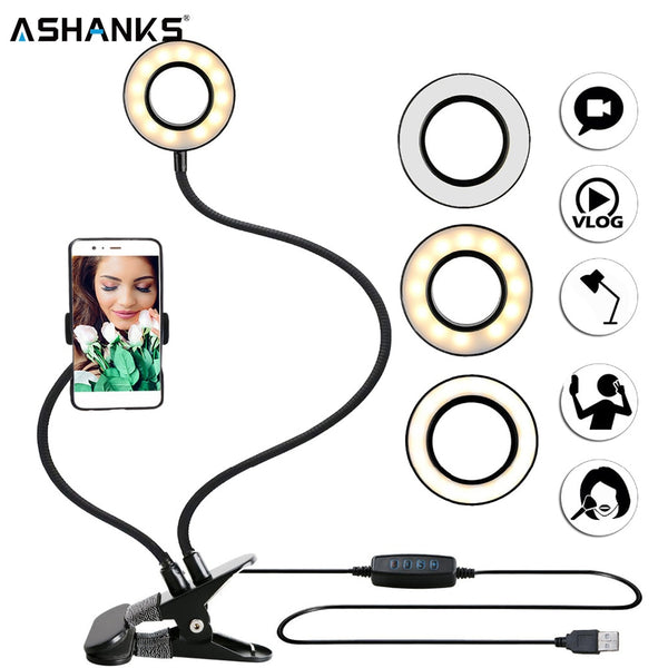 Photo Selfie LED Ring Light with Holder for Live Stream, Makeup, Camera Lamp, for iPhone & Android