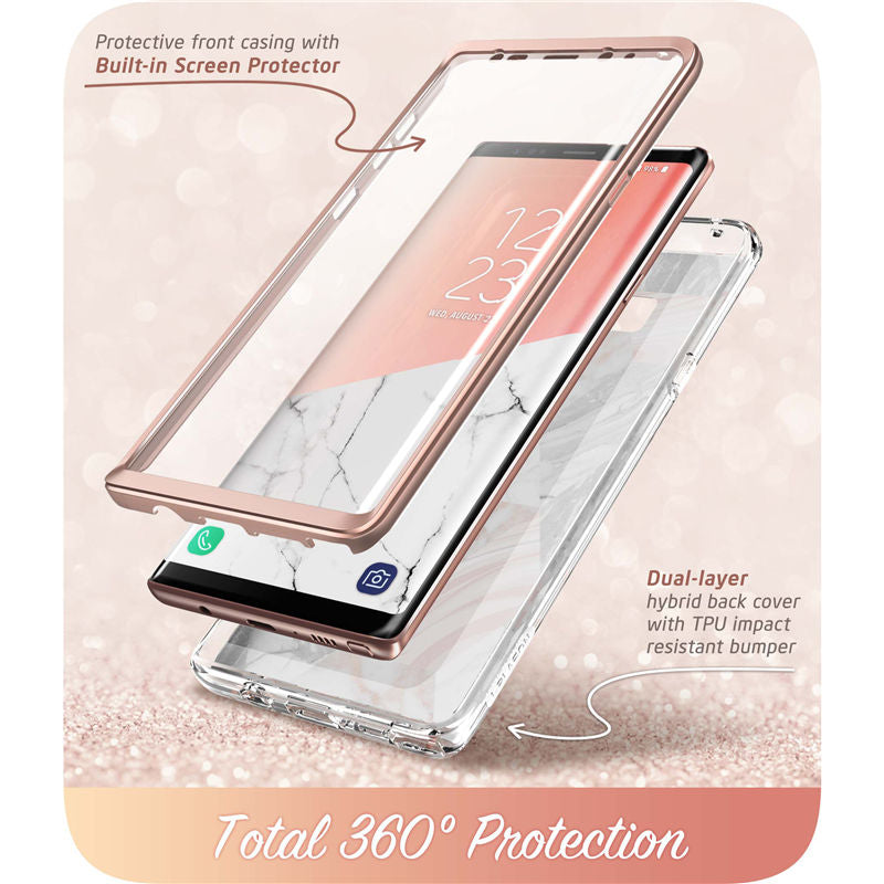 Samsung Galaxy Note 9 - Full-Body Glitter Marble Bumper Protective Cover Built-in Screen Protector