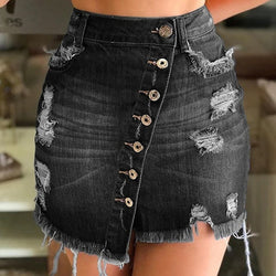 Hot Goth Casual Irregular High Waist Denim Skirt Light Wash Women Ripped Mini Skirt Goth