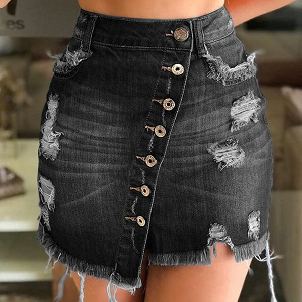 Casual Irregular High Waist Denim Skirt Light Wash Women Ripped Mini Skirt Goth